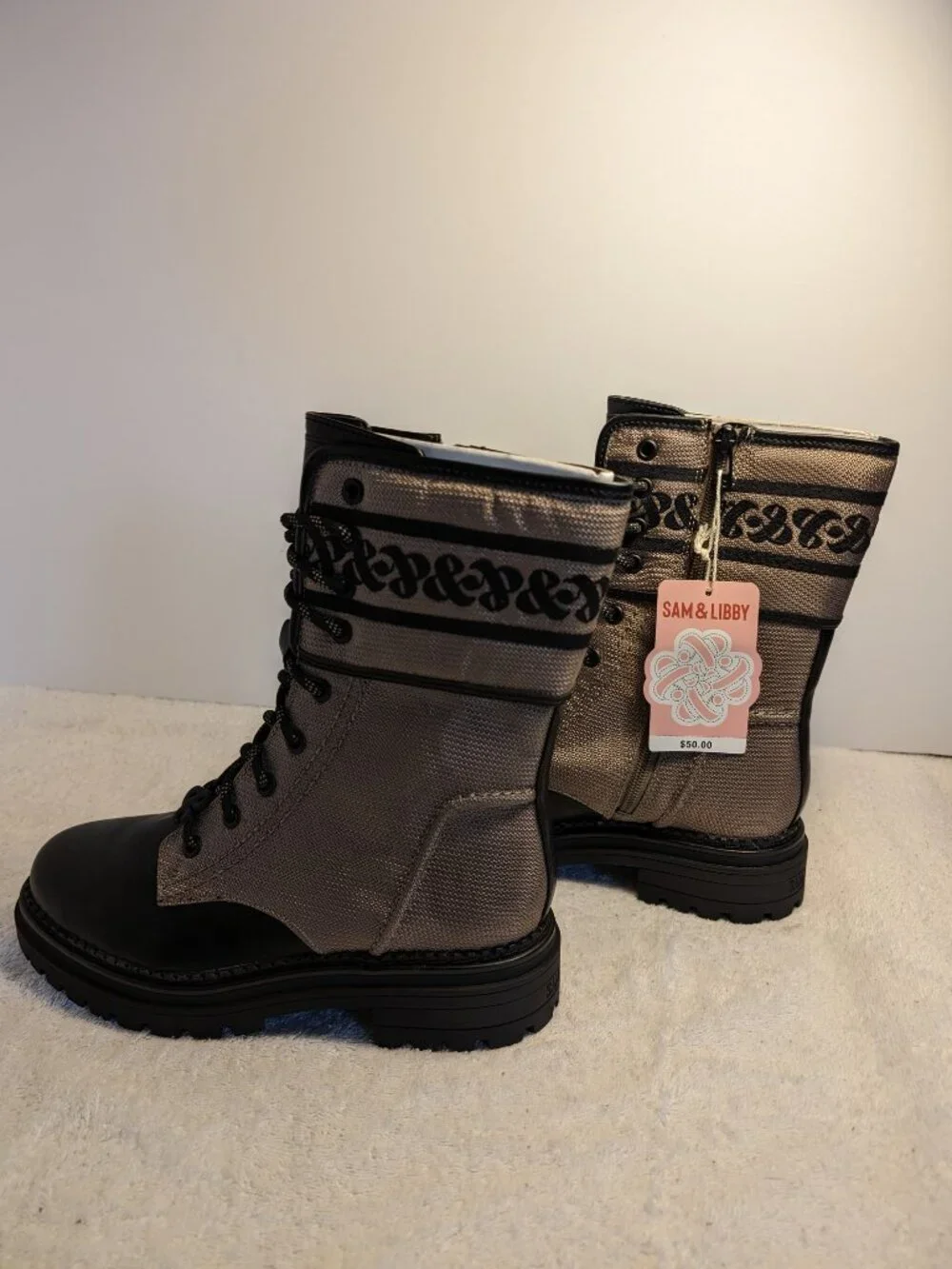 SAM & LIBBY WOMEN'S STELLA EMBOROIDERED COMBAT BOOTS